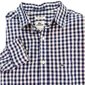Lacoste Modern Fit Blue Check Button down Casual Shirt 42/L Long Sleeve Preppy